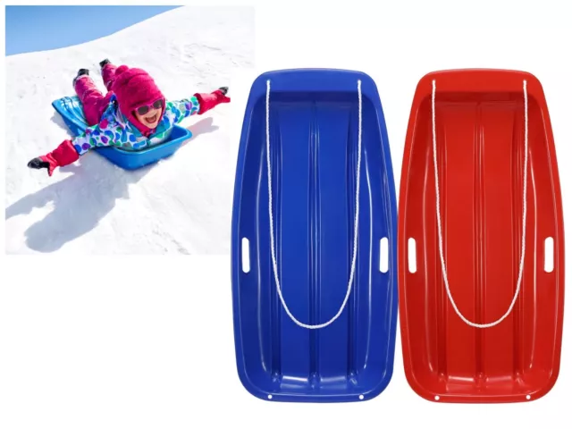 Kids Heavy Duty Snow Sledge Toboggan Sleigh 1.5m Rope Plastic Sled Outdoor Ski