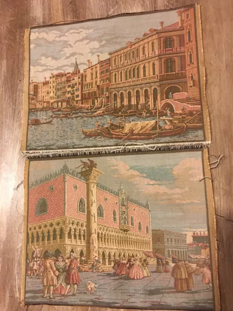 Lot Ancienne Tapisserie Tenture Murale Broderie Italie Arazzo