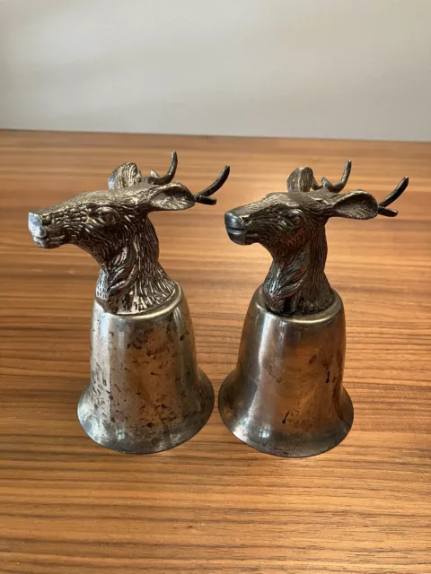 Vintage Pair of Silver-plated Stag Deer Animal Head Stirrup Hunting Cup Set Of 2