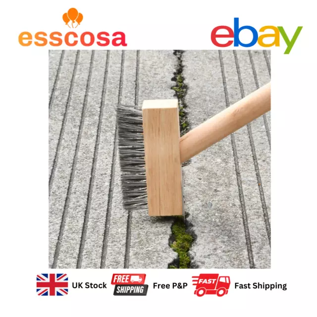 "Premium 4-in-1 Weed Brush Patio Wire Broom with Wooden Handle - Effective Moss 3