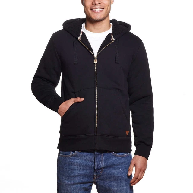 Weatherproof Vintage Men's Fleece Lined Hoodie Full Zip Jacket, Black XXL