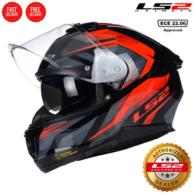 Ls2 Stream-Ii Ff808 Dual Visor Full Face Ece22.06 Motorcycle Helmet Fury Red New