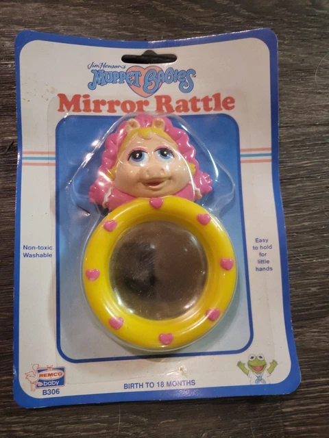Vintage NOS Jim Hensons MUPPET BABIES 1989 Miss Piggy Mirror Rattle Remco Baby