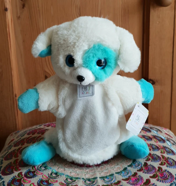 Oh Studio Blue White Dog Hand Puppet Marionette Baby Comforter Soft Plush Toy