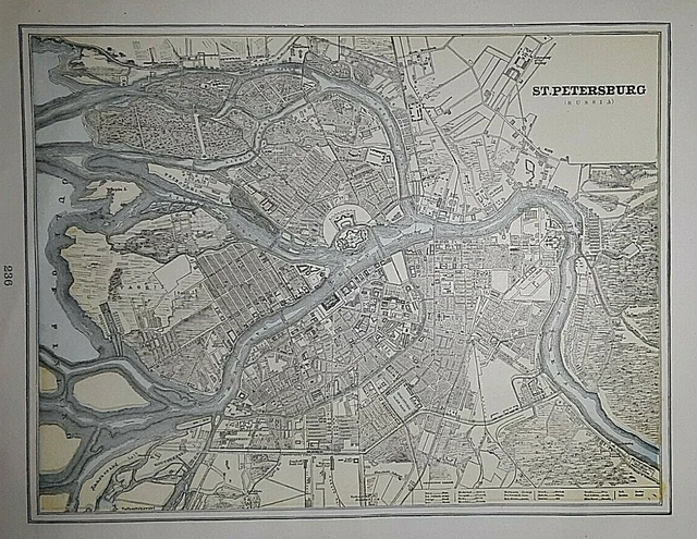 Old Antique 1897 Map  ~ ST PETERSBURG, RUSSIA Vintage & Original ~ Quick N Free