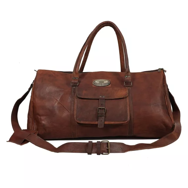 20" GVB Leather Travel Men Duffle Vintage Holdall Luggage Overnight (Dark Brown)