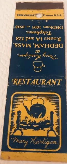 Matchbook Cover Mary Hartigan Restaurant At Dedham MA