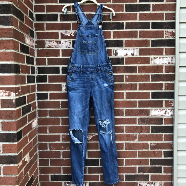 american rag cie juniors size 1 denim overalls distressed thrashed flaw