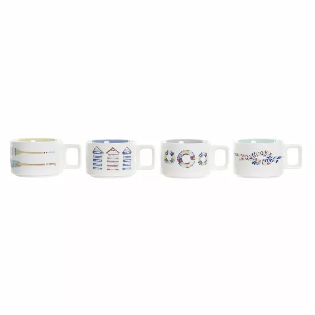 Juego de Tazas de Café DKD Home Decor Azul Multicolor Metal Dolomita 4 Piezas