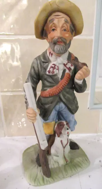 Vintage Capodimonte Style Figurine Of An Old Male Character With Gun, Pipe & Dog