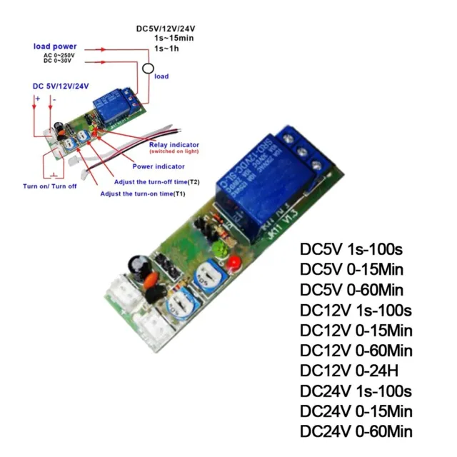 Modulo relè DC 5V/12V/24V con modalità ciclo e una volta e timer ritardo regol