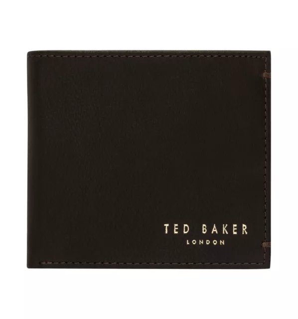 $245 Ted Baker Mens Brown Leather Bifold Card Case 8cc Billfold Id Holder Wallet