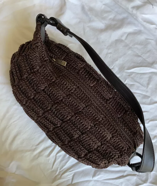 The Sak Brown Elliott Lucca Crochet/Woven Small  Dual Handle Shoulder Bag Purse