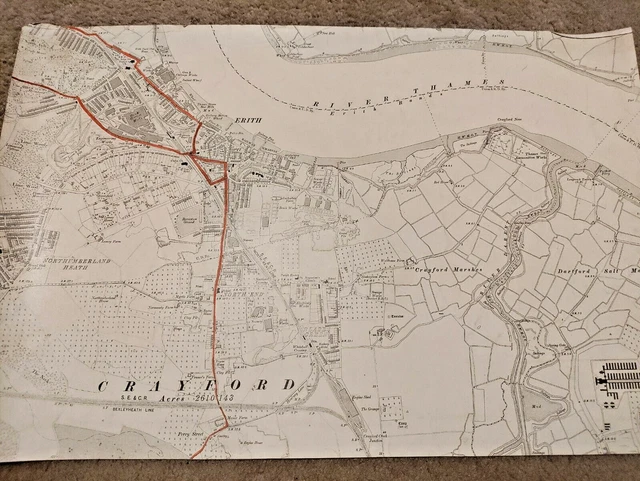Erith Marshes Map ORIGINAL 1899 OS Map Sheet River Thames Erith Crayford Marshes Darent ...