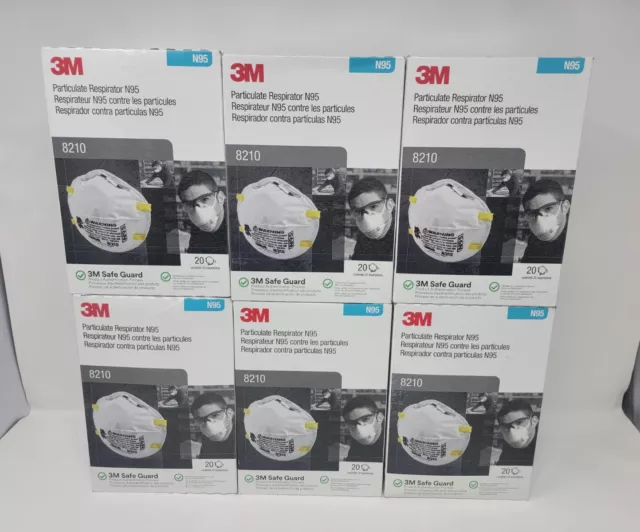 3M 8210 N95 Particulate Respirators 6 Boxes 20/Box (Qty 120) Case of Masks 02/24