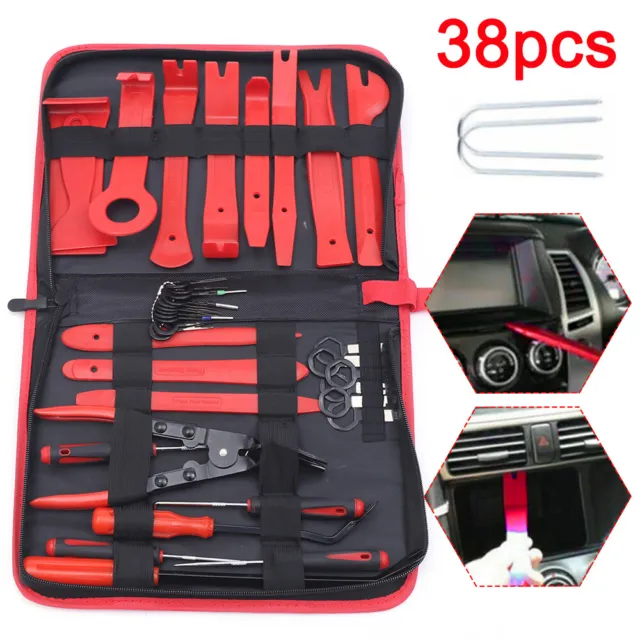 38pc Radio Body Door Panel Pry Dashboard Kit Clips Car Trim Removal Molding Tool