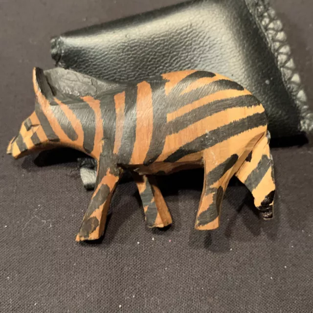 African Safari Zebra Brooch Handcrafted Wood 2 3/4x1 3/4” Vintage