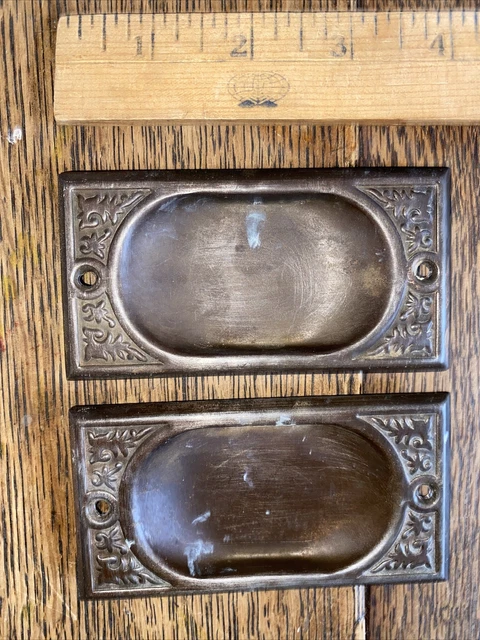 2 Antique Vintage Victorian Ornate Pocket Door Pull Handle Arch Salvage