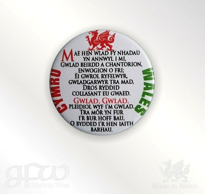 Welsh Anthem, Cymru Wales - Small Button Badge - 25mm diam