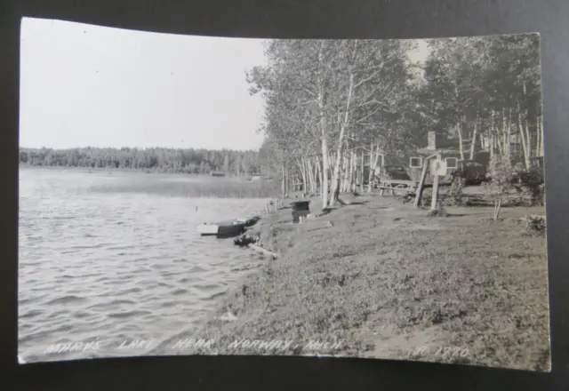 RPPC black & white Mary's Lake Norway Michigan lake scene vtg postcard unposted