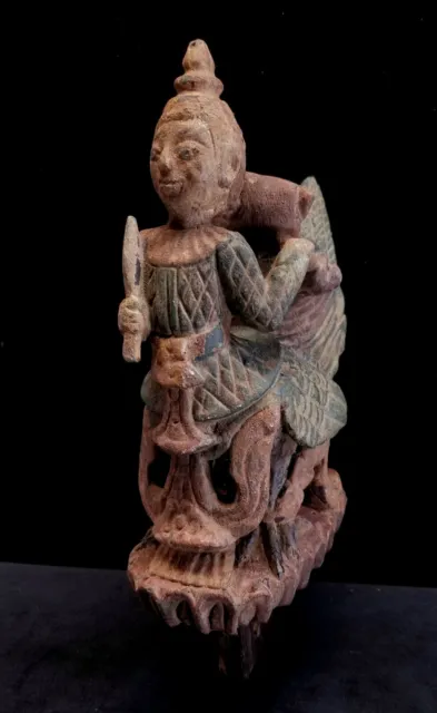 Antique Burma Myanmar Hand Carved Wood Half Human Half Bird Alter Figure Statue 3