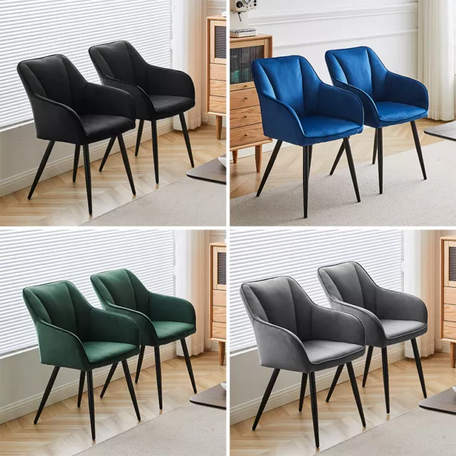 2pcs Velvet Dining Chairs Set Padded Seat Metal Legs Kitchen Furniture Chair New