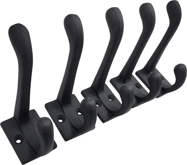 Cast Iron Coat Hooks - Wall Mounted Rustic Farmhouse Matte Black Cast Iron DIY C