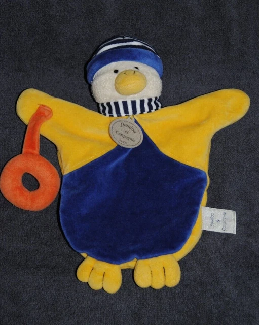 DOUDOU ET COMPAGNIE Marionnette Canard Jaune Bleu Bouée Orange  TTBE