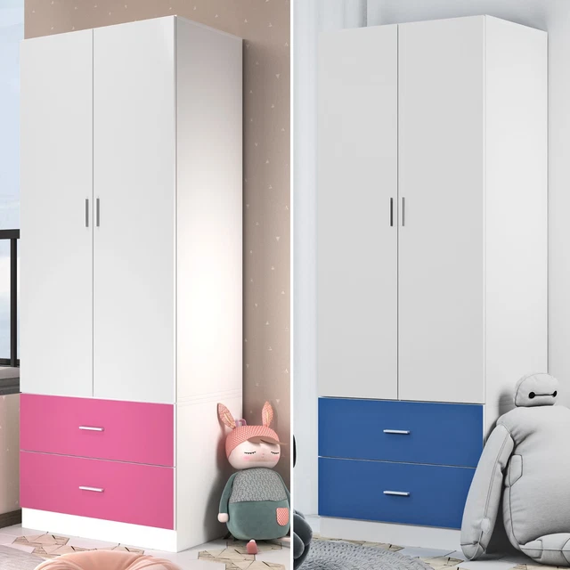 Armario compacto de madera Orlando 2 puertas 2 cajones para niños dormitorio almacenamiento barra colgante