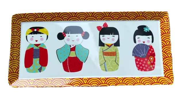 World Market Japanese Doll Serving Tray Ichimatsu Kabuki Kokeshi 14.5” x 7” EUC