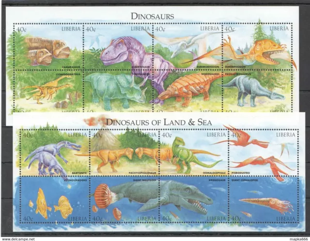 Nw0499 Liberia Fauna Prehistoric Animals Dinosaurs Of Land & Sea 2Kb Mnh