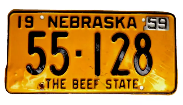 License Plate Passenger Metal Registration Metal Tag Tab 1959 59 Nebraska 55-128