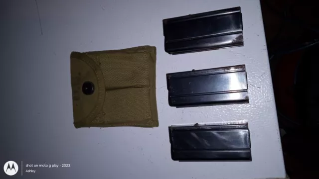 3 WW2 US M1 Carbine MAGAZINES "U" Marked/ 1943 Ammo Pouch George Rumley