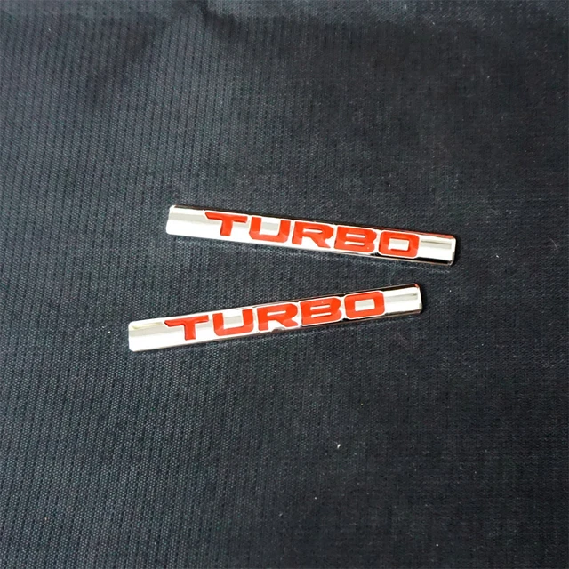 2x Chrome Red Small TURBO Metal Sticker Badge Decal Emblem Engine Racing 3D Type