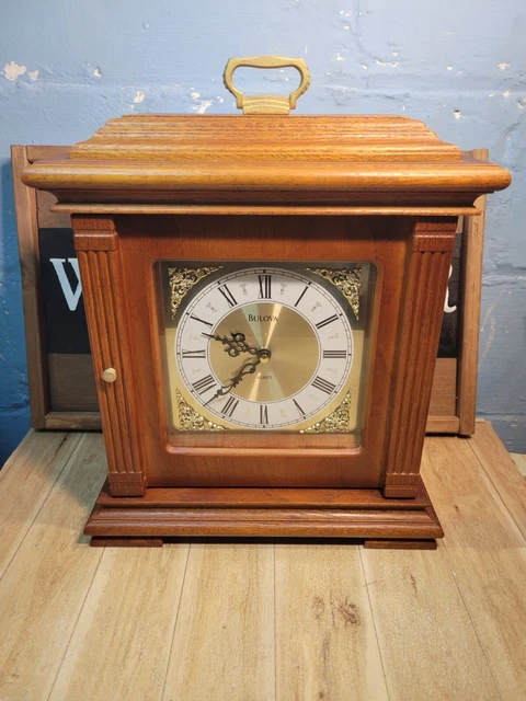 VINTAGE BULOVA MANTLE Clock Wood CARRIAGE STYLE 4 Drawer MIRRORED ...