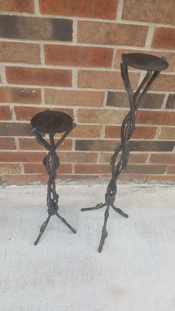Vintage Hand Forged Wrought Candle Holders In Style of weaved tree branches