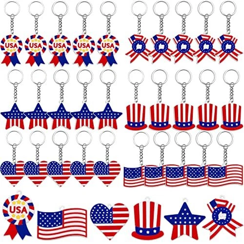 36 Packs American Flag Keychains 4th of July Party Favors USA Key Chains for