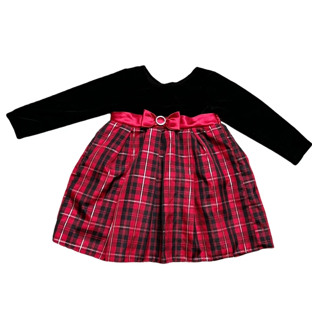 Perfectly Dressed | Girls Size 24M Black Red Silver Plaid Velvet Dress