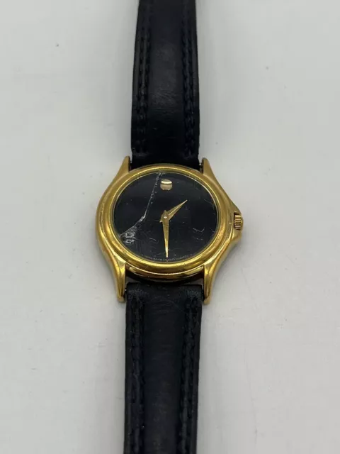 Ladies MOVADO 87-E4-9840 Black Museum Dial Gold Tone Stainless Quartz Watch