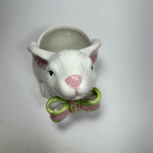 BLOOM-RITE CERAMIC BUNNY WITH BOW PLANTER Succulent Pot Pink And White ...