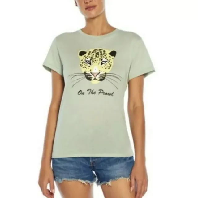 Wildfox On The Prowl Keke Cheetah Graphic Tee Light Green New With Tags Womens S