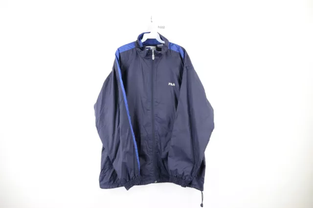 Vintage 90s Fila Mens XL Spell Out Color Block Lined Windbreaker Jacket Blue