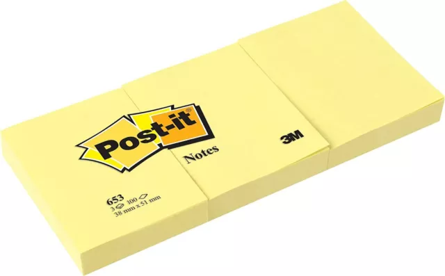 Post-it 653 selbstklebende Haftnotizen 100 Blatt gelb, 51 x 38 mm, 12 Blöcke