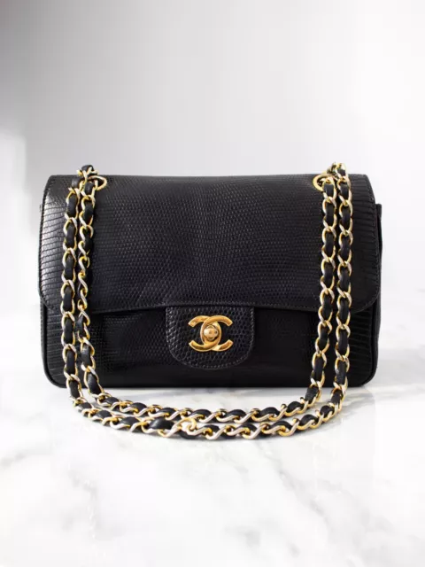 CHANEL 1995 VINTAGE 24K Gold Maxi Chain Black Leather Flap Tote Bag Purse L  90s $15,999.00 - PicClick