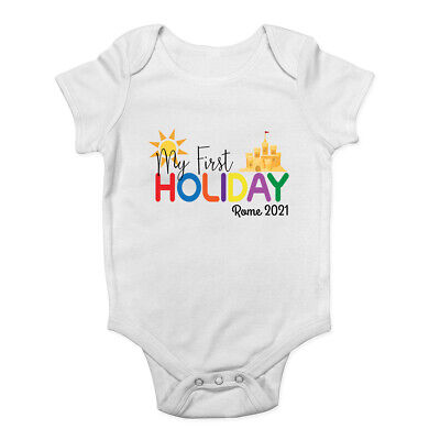 Personalised My First Holiday Baby Grow Vest Bodysuit Boys Girls