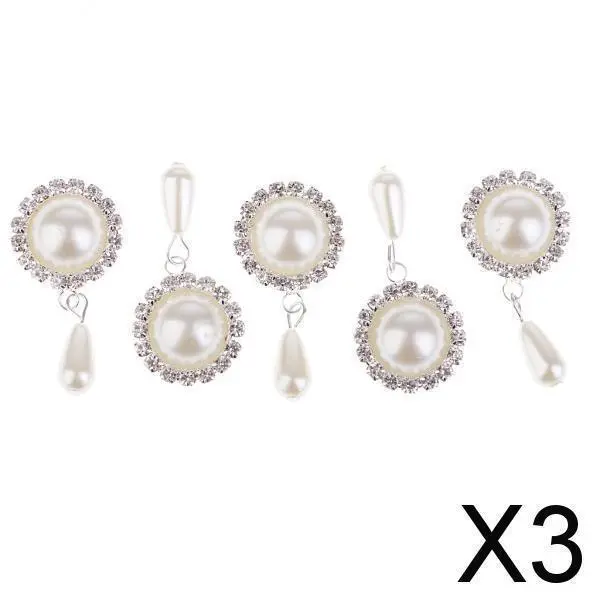 3X 5 Stück Perlenlegierung Kristall Strass Flatback Buttons Charms für