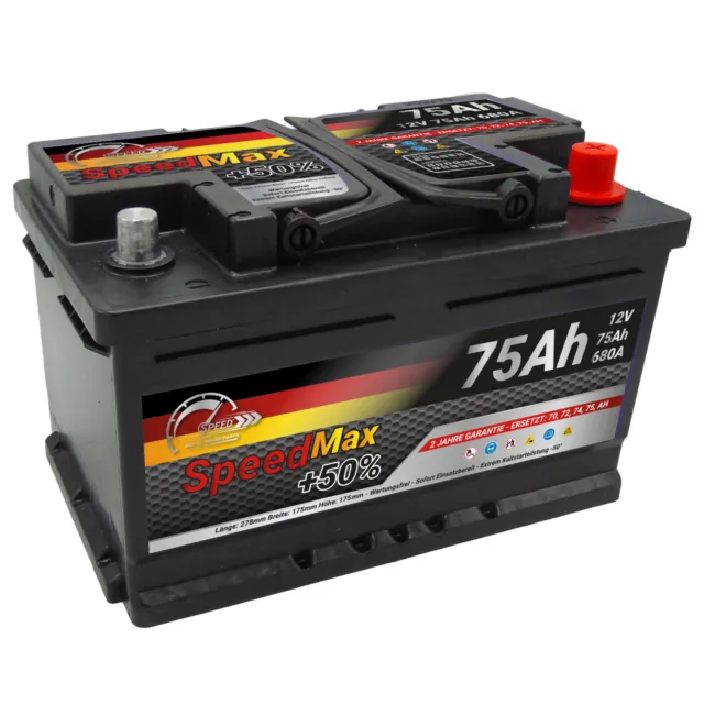 Batteria auto SPEED MAX 75Ah 680A 12V L3B Bassa = Fiamm Varta Bosch Exide 74 ah