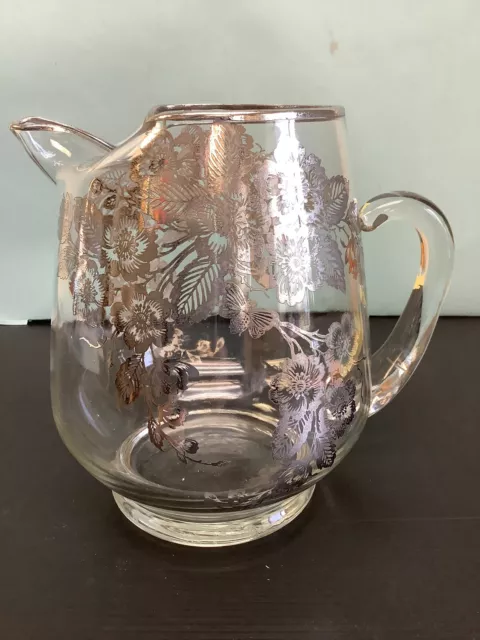 Vintage Sterling Silver Overlay Pitcher 7.75” Tall