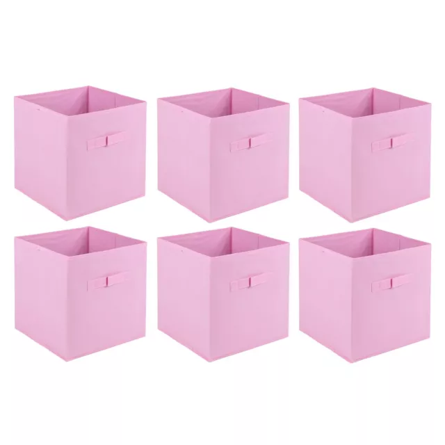 Set Of 6 Collapsible Cube Storage Boxes Kids Toys Carry Handles Basket Organiser