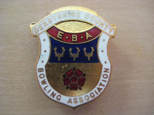 Vintage Derbyshire County Bowling Assn E.B.A. Bowls Club Enamel Pin Badge Miller
